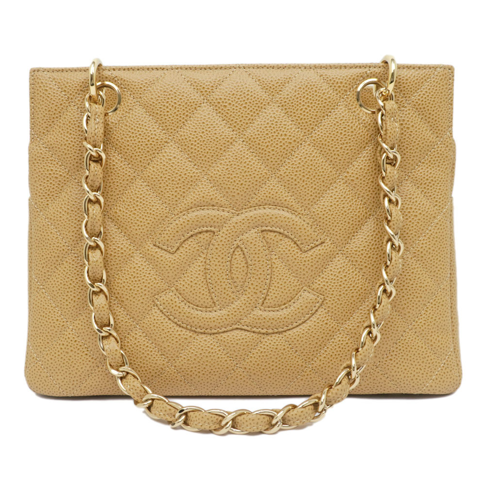 Chanel PST Chain Tote Caviar Skin Beige Handbag Shoulder Bag